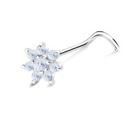 Flower Silver Curved Nose Stud NSKB-1900